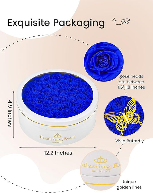 Preserved Roses Forever Flowers Real Roses in a Box Mother's Day Birthday Flowers for Her Mom Women Wife Valentine's Day, 47 Royal Blue Roses