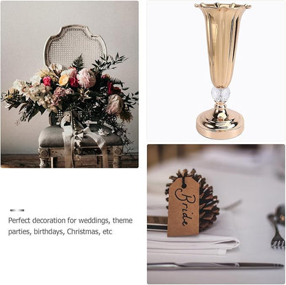 Healifty Metallic Gold Tabletop Trumpet Vase for Wedding Centerpieces Iron Flower Stand for Party Holiday Birthday Decorations Compact Decorative Vase for Floral Arrangements