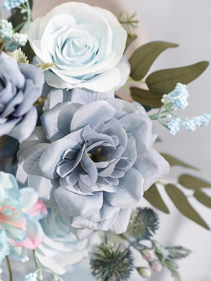 Artificial Flowers Combo Box Blue Flowers Silk Fake Roses with Stems for DIY Wedding Bridal Bouquets,Table Centerpieces,Cake Floral Arrangement,Baby Shower,Birthday Party Home Decorations