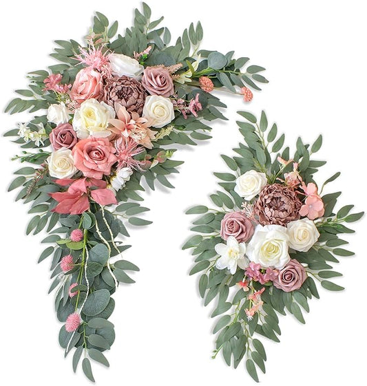 Artificial Flowers Wedding Arch Decor Arch Flowers (Set of 2) for Wedding Welcome Sign and Backdrop Decoration (New Pink)
