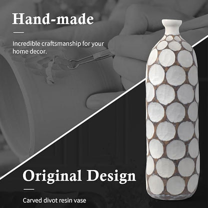 Modern Large Floor Vase,White Resin Vase with Carved Divots for Home Decor,22.2'' Tall Flower Vases for Entryway Living Room