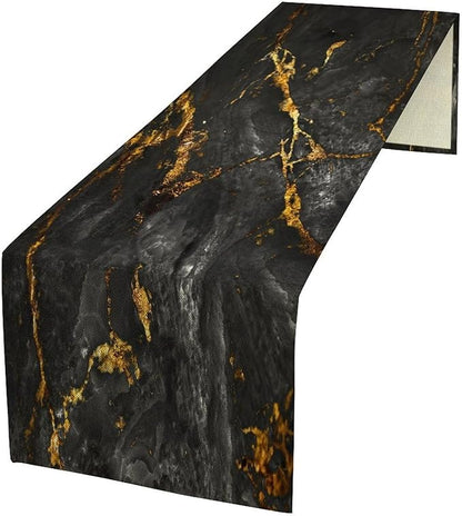 Black Grey Marble Table Runner Abstract Black Grey Gold Veins Marble Pattern Seasonal Dinner Runner Table Decoration for Farmhouse Home Kitchen Dining Holiday Party 13x60in