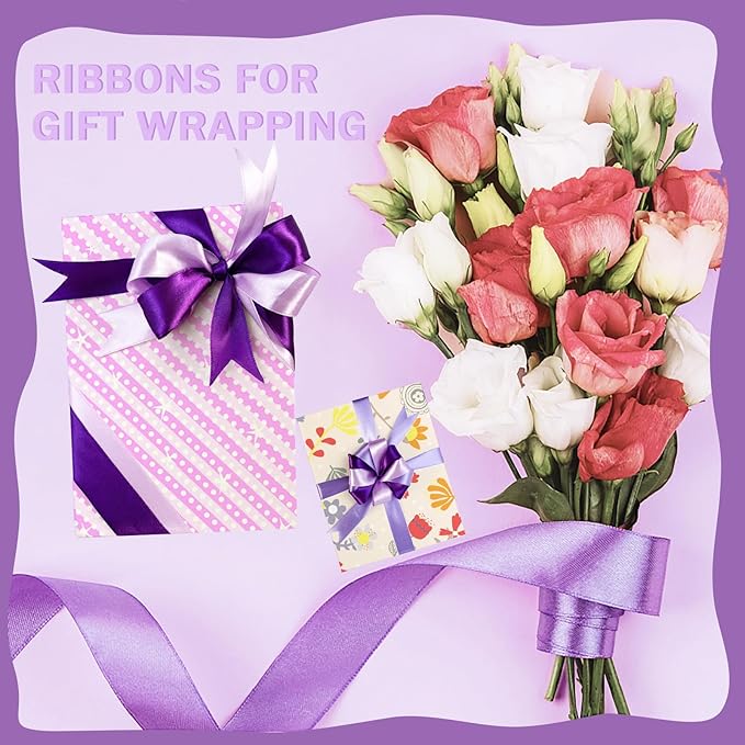 150 Yards Purple Satin Ribbon 1-1/2 Inch 6 Rolls Assortment Ribbons for Crafts Gift Wrapping Flower Bouquet Wedding Invitations Birthday Party Festival Decoration Hair Bows