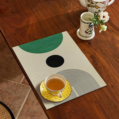Boho Placemats Set of 4, Modern Minimalist Green and Black Circles Placemats, Boho Mid Century Modern Table Mats Place Mats for Kitchen Dining Table Decoration 16.9x11.4 Inch
