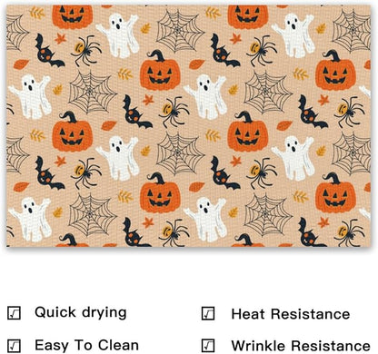 Placemats Set of 4 Halloween Waterproof Oilproof Table Mats Washable Wipeable Heat Resistant Easy to Clean for Indoor Outdoor Party Kitchen Dining Table Decoration 12 * 18in