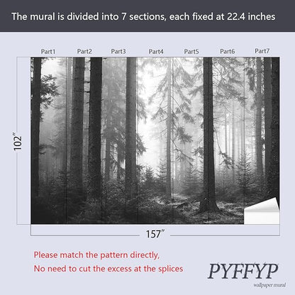 PYFFYP- Dark Foggy Forest Wallpaper murals for Bedroom(Not Peel and Stick)