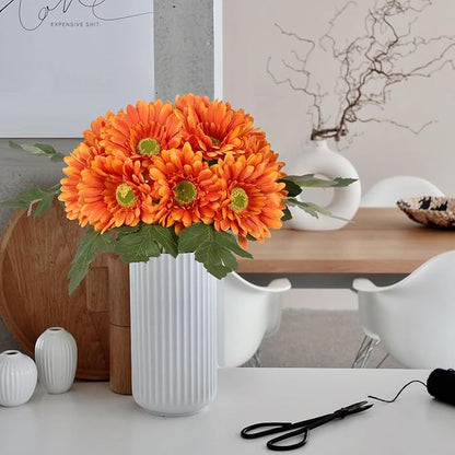IPOPU 2 Bundles Fall Artificial Gerbera Daisy Flowers 14 Heads Orange Fake Daisy with Stems Faux Silk Daisy Flowers for Wedding Bridal Bouquet Party Floral Arrangements Home Decoration (Orange)