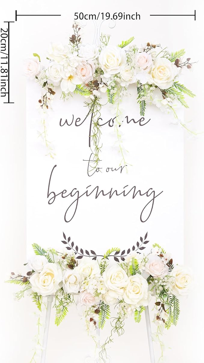 Pack of 2 Wedding Arch Decorations Artificial Hanging Flowers Floral Swag for Wedding Welcome Sign Backdrop Balloon Arch Home Party Bridal Ceremony Reusable(White Rattan)