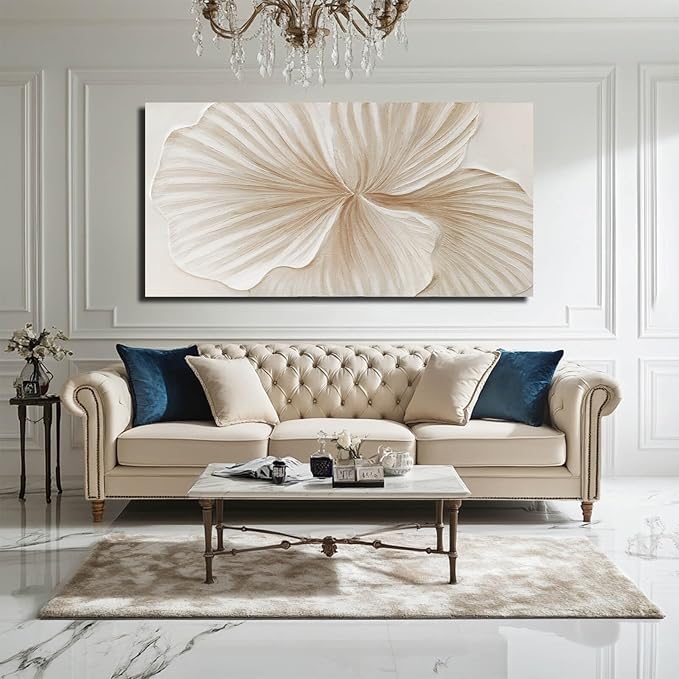 WINKAILIN Flower Wall Art Abstract Floral oil Painting Modern 29x58 White and Gold Large Canvas Artwork Minimalist Decoration for Living Room Bedroom Office Home