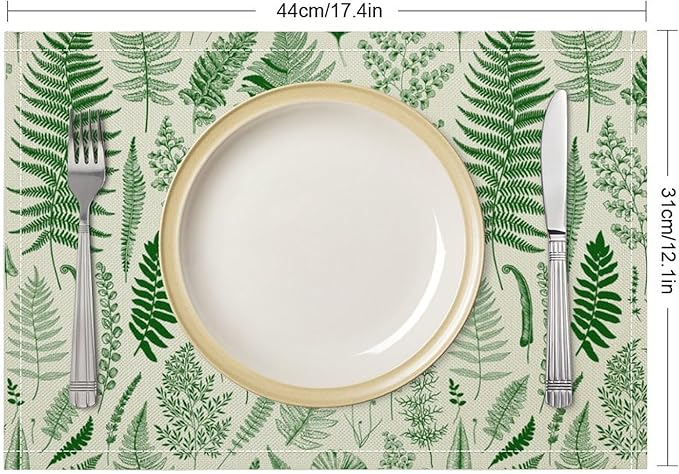Vintage Leaves Placemats Set of 4, 17x12 Inch Green Boho Abstract Aesthetic Tropical Botanical Leaves Modern Art Printed Table Mats for Home Party Kitchen Dining Decor