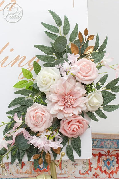 Pack of 2 Wedding Arch Decorations Artificial Hanging Flowers Floral Swag for Wedding Welcome Sign Backdrop Balloon Arch Home Party Bridal Ceremony Reusable (Light Pink)