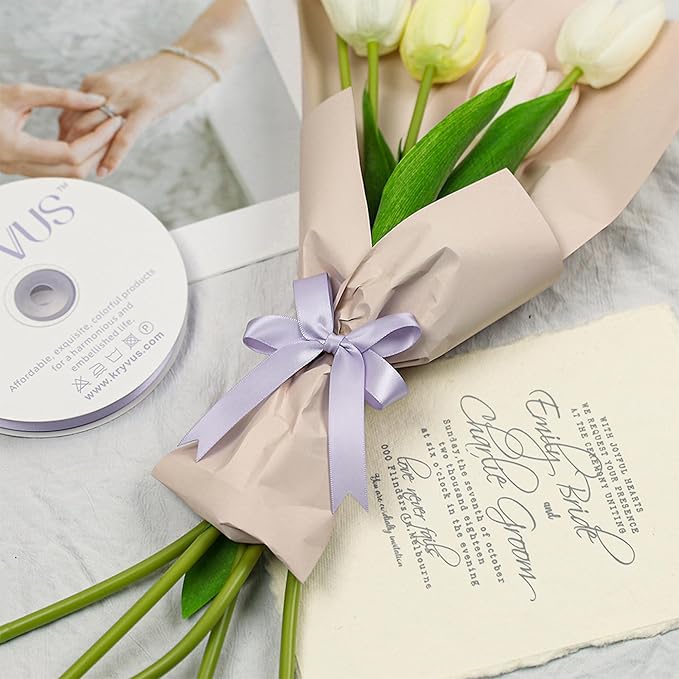 Lilac Mist Satin Ribbon, Double Faced 5/8 Inch X 25 Yards Lilac Mist Ribbon, Premium Satin Ribbon for Gift Wrapping, Crafts, Hair Bow Making, Sewing, Flower Bouquet, Wedding Party Decor