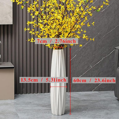 White Floor Ceramic Vase 24 Inches Tall Flower Holder Decorative Large Vases for Table Centerpieces Shelf Home Decor Living Room Branches Sky-Dried Flower Arrangement Simple Decorative