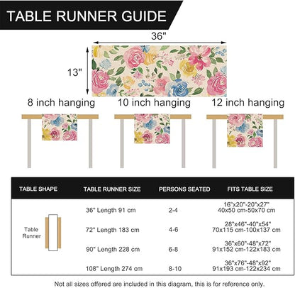 Seliem Spring Summer Watercolor Flower Table Runner, Peony Floral Kitchen Dining Table Decor, Seasonal Burlap Home Decoration Indoor Outdoor Party Supply 13 x 36 Inches