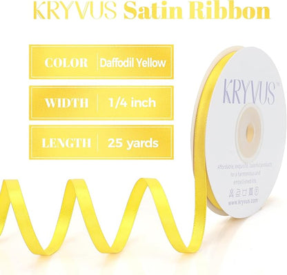 Daffodil Yellow Satin Ribbon, Double Faced 1/4 Inch X 25 Yards Daffodil Ribbon, Premium Satin Ribbon for Gift Wrapping, Crafts, Hair Bow Making, Sewing, Flower Bouquet, Wedding Party Decor