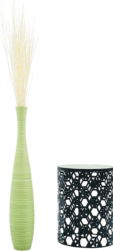 Leewadee Large Floor Vase – Handmade Flower Holder Made of Wood, Sophisticated Tall Vase for Decorative Branches, Pampas Grass and Dried Flowers, 36 inches, Green
