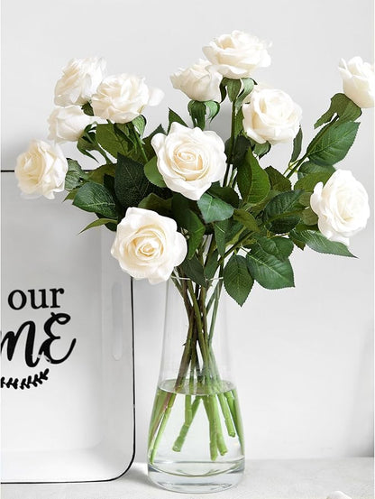FiveSeasonStuff Light Champagne Artificial Roses Real Touch Silk Flowers with 12 Stems Wedding Bridal Bouquet Home Décor