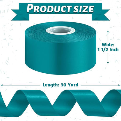 Fullive 1 1/2 Inch Teal Ribbon for Gift Wrapping, 30 Yards Christmas Ribbon, Polyester Satin Ribbons for Crafts for Birthday Graduate Christmas Decoration DIY Bows Wrapping Bouquet Floral Arrangements