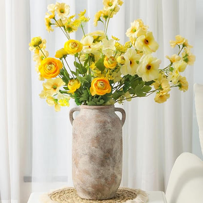 Large Flower Vase Home Decor - 12 inch Tall Ceramic Farmhouse Rustic Table Vases with Handle Living Room Decoration Decorative Modern Vintage for Floor Kitchen Shelf Coffee Dining Desk Fireplace