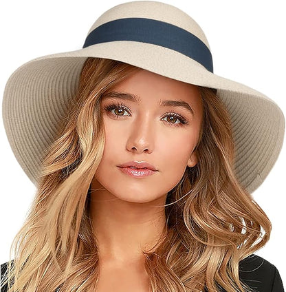 FURTALK Womens Beach Sun Straw Hat UV UPF 80+ Travel Foldable Brim Summer UV Hat