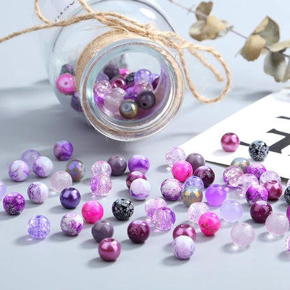 DUQGUHO 8mm Purple Beads for Jewelry Making Purple Glass Beads Crystal Beads Glass Round Beads Bracelet Friendship Bracelets Kit 360PCS