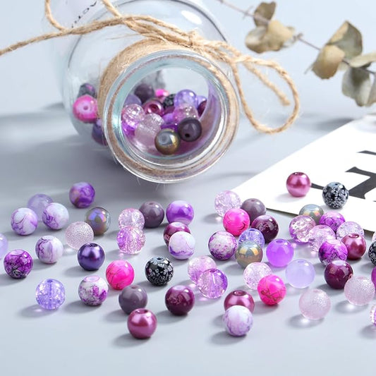DUQGUHO 8mm Purple Beads for Jewelry Making Purple Glass Beads Crystal Beads Glass Round Beads Bracelet Friendship Bracelets Kit 360PCS