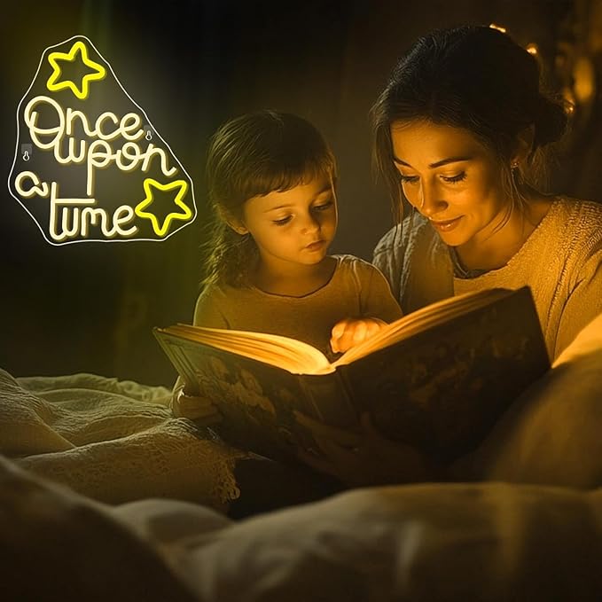 Once Upon A Time Neon Sign Fairy Tale Inspired LED Wall Art for Nursery Bedroom or Living Room Decor Magical Storybook Themed Lighted Sign for Kids and Book Lovers