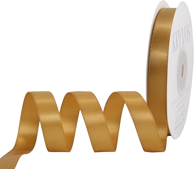 Old Gold Satin Ribbon, Double Faced 1/2 Inch X 25 Yards Old Gold Ribbon, Premium Satin Ribbon for Gift Wrapping, Crafts, Hair Bow Making, Sewing, Flower Bouquet, Wedding Party Decor