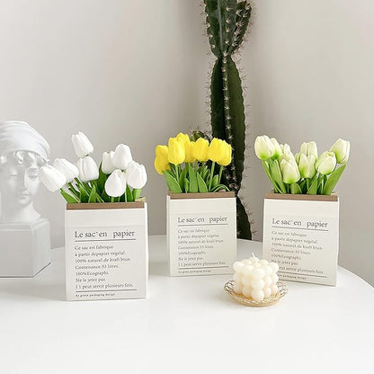 UKELER 24 Pcs Tulip Artificial Flowers White&Green Real Touch PU Tulip Flowers for Floral Arrangement Centerpiece Wedding Bouquet Table Decoration Birthday Mother Gift