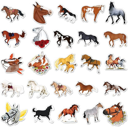 Horse Stickers for Teens Boy Girls Kids|50 Pcs|Cute Vinyl Animals Waterproof Stickers for Laptop Computer Phone Luggage Flasks Water Bottle Bike Car Notebook Tablet,Lovely Cartoon Decals Pack(Horse)