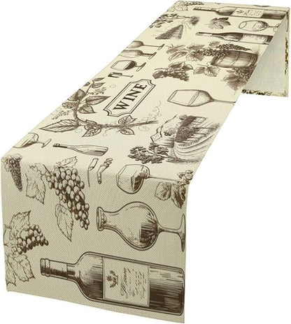 Rural Meadow Wine Table Runner Countryside Farm Village Landscape Dinner Runner for Farmhouse Cabin Home Kitchen Dining Holiday Party Decor 13x120in