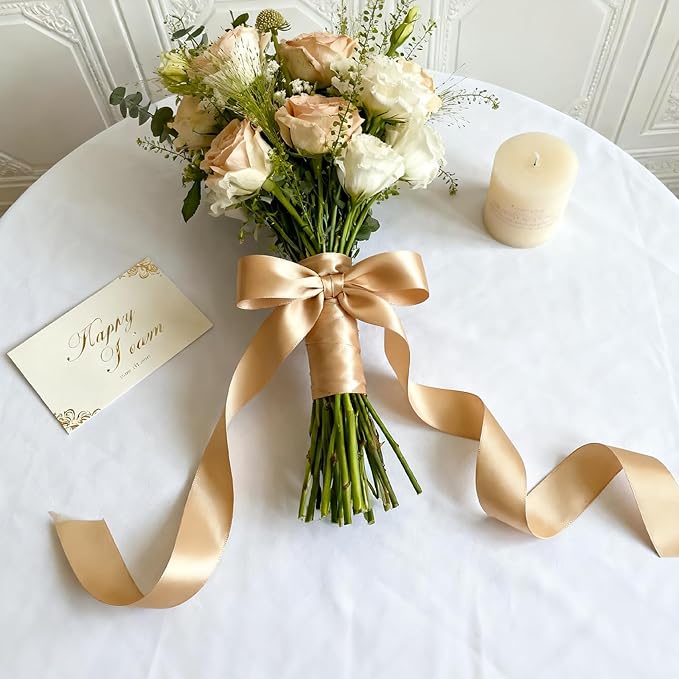 NESCCI 100 Yards Ribbon,1-1/2 Inch Champagne Gold Satin Ribbon,Single Face Satin Ribbons,Perfect for Gift Wrapping,Wedding Decoration,Handmade Bows, Wrapping Bouquet and More