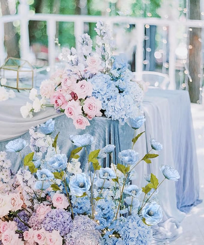30 Heads 6PCS Blue Poppy Artificial Flowers 32in Silk Poppy Light Blue Flowers for Wedding Home Party Table Centerpiece Arrangement Decoration (Blue)