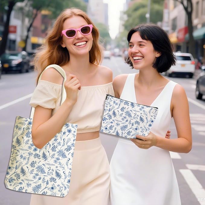 Flower Plant Lover Gifts for Women Canvas Tote Bag with Makeup Bag Cosmetic Bags Grocery Bags for Shopping Christmas