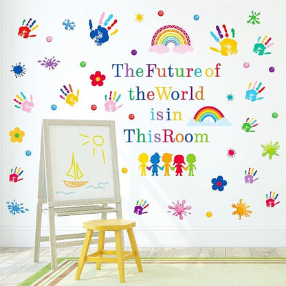 AOWDIAO Inspirational Kids Classroom Wall Decals – The Future of the World Is in This Room Quote – Peel and Stick Vinyl Sticker for School, Nursery and Playroom Decor