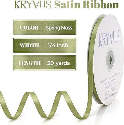Moss Green Satin Ribbon, Double Faced 1/4 Inch X 50 Yards Moss Green Ribbon, Premium Satin Ribbon for Gift Wrapping, Crafts, Hair Bow Making, Sewing, Flower Bouquet, Wedding Party Decor