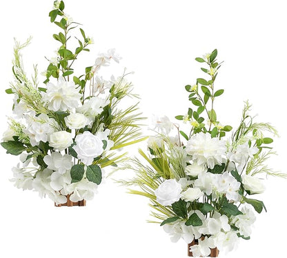 Ling's Moment 17.5" Tall Free Standing Artificial Flowers Arrangements 2 pcs Wedding Aisle Runner Chair Decorations Lily White Green Centerpieces for Ceremony Reception Rose Floral Floor Party Outdoor