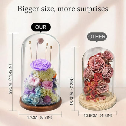 Flowers for Delivery - Forever Flowers Rose in Glass Dome with LED Lights, Large Size Preserved Roses Gifts for Women, Mom, Wife, Friend -Birthday, Anniversary, Valentine's Day Gift (Purple+Pink)