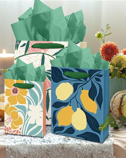 qiqee Clash Flowers Gift Bags with Tissue Paper Mulit Assorted Sizes 10PCS Present Party Favor Birthday Bags(2pcs Large 13", 4pcs Medium 9", 4pcs Small 6"，30pcs Tissue Paper)