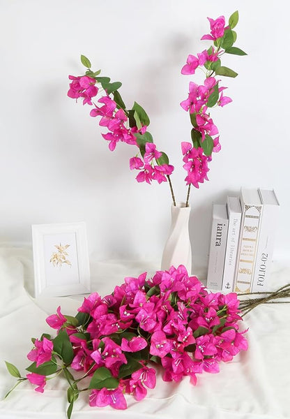 12PCS Bougainvillea Artificial Flowers 31.50" Long Stem Fake Silk Bougainvillea Branches Hot Pink Faux Hanging Flowers Vines for Wedding Centerpieces Home Garden DIY Decorations (Deep Pink)