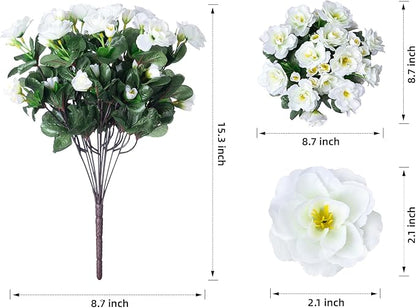 Ivydale Artificial Fake White Flowers Plants for Outdoor Outside Winter Christmas, Faux Silk Camellia UV Resistant Realistic for Front Door Porch Patio Balcony Garden Yard Decor, 3 Large Bundles