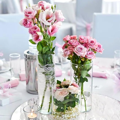 6 Pack Glass Cylinder Vases 10 Inch Tall Clear Flower Vase for Centerpieces, Hurricane Floating Candle Holder Wedding Decorations, Floral Vase Bulk for Table Shelf Party Home Deco (10 x 3.35 Inch)