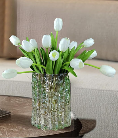 12pcs White Artificial Tulips Silk Faux Flowers Real Touch for Wedding Bouquet, Home Decor, Party Centerpiece, Table Decor, Mother's Day Easter Spring Gifts