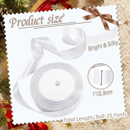 Luomorgo 1 Inch White Satin Ribbon, 25 Yards Solid Color Ribbon, Fabric Ribbon for Gift Wrapping, Flower Bouquet, DIY Craft, Sewing, Wedding, Birthday Party Decorations
