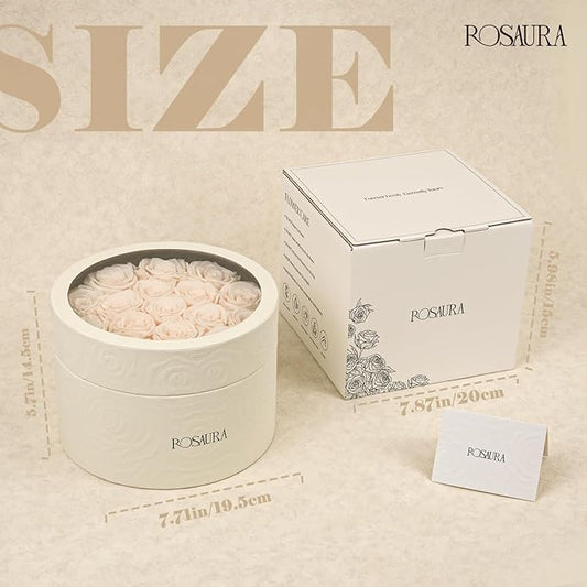 Rosaura Round Preserved Roses Gift Box - Real Forever Flowers for Birthday, Valentine's & Mother's Day (Champagne, 17 Roses)