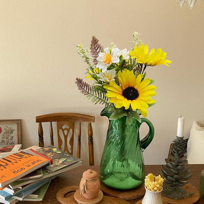 5 Bunches Artificial Sunflowers Bouquets, Fake Silk Sunflower with Faux Daisy Wildflowers Plants for Home Decor Indoor Floral Arrangements Table Centerpiece Bridal Wedding Decor (Yellow)