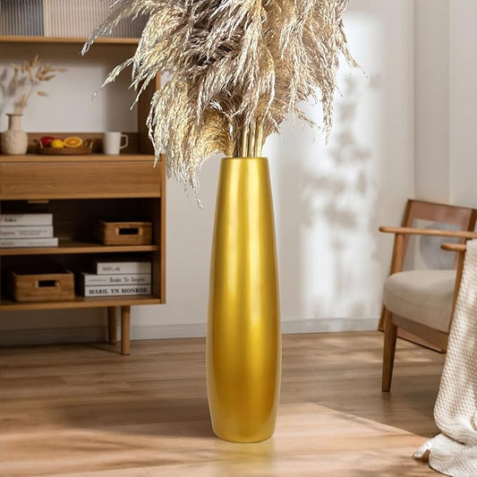 Gold Ceramic Tall Floor Vase,24 Inch Large Modern Flower Vases for Home Décor,Wicker Big Floor Vases Decorations for Farmhouse, Living Room,Bedroom,Standing Plastic Vase Decorative Tall