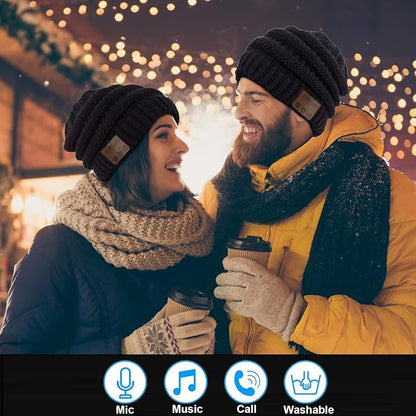 Wireless Music Beanie Hat for Men Women Unisex Winter Warm Soft Knit Cap Beanie with Wireless Headphone Headset Stereo HD Speaker Mic Boys Girls Tech hat