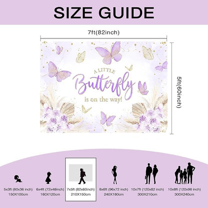 Mocsicka 7x5ft Butterfly Baby Shower Backdrop Purple A Little Butterfly is on Her Way Banner Boho Floral Lavender Purple Butterfly Baby Shower Decorations Photo Booth Props