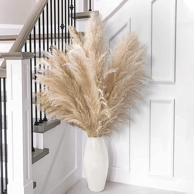 10 Stems 46" inch Dried Pampas Grass Decor Tall, Large Pompas Grass, Boho Neutral Home Decor Bouquet, Fluffy Pampass Grass for Floor Vase Wedding Floral Arrangements Wall Farmhouse Table Decor